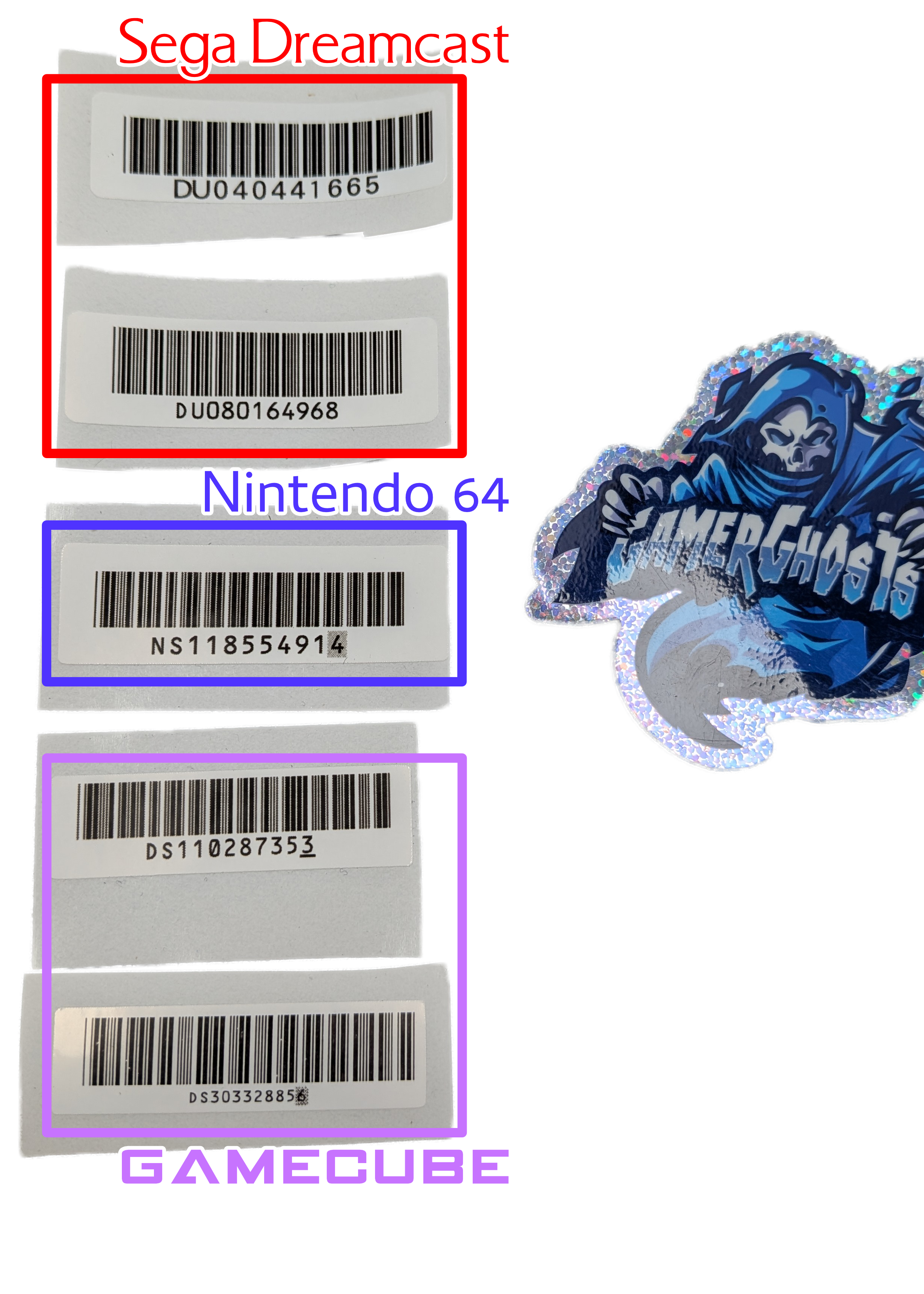 Custom Console Barcode / Serial Label / Labels - Dreamcast / GameCube / N64