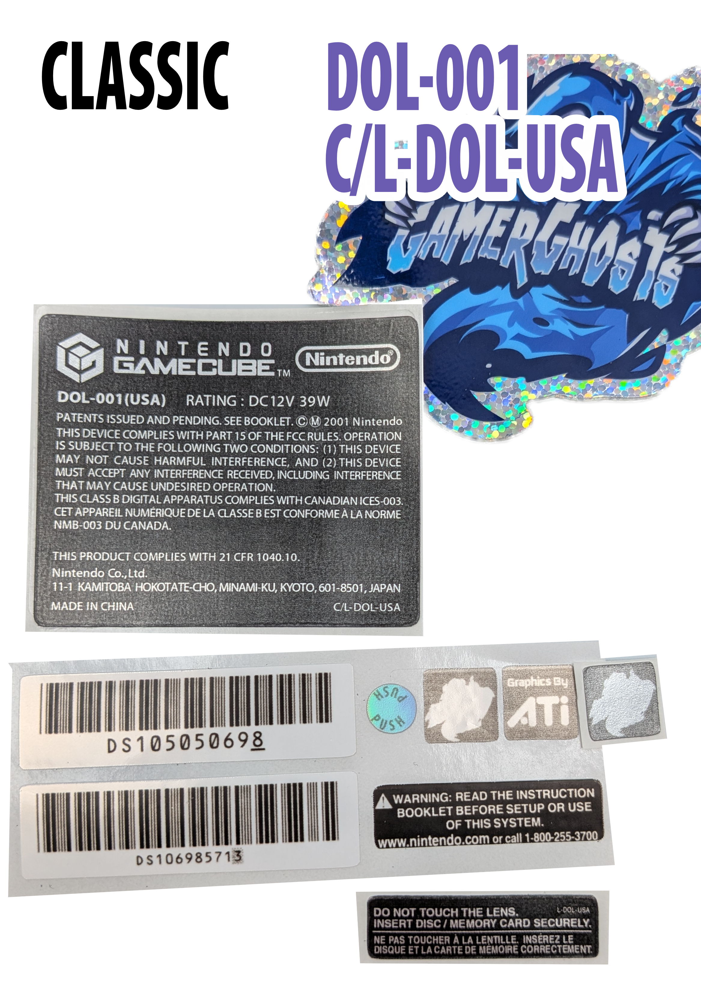 Nintendo GameCube Console Label / Decal / Sticker Set - USA / CAN - NTSC