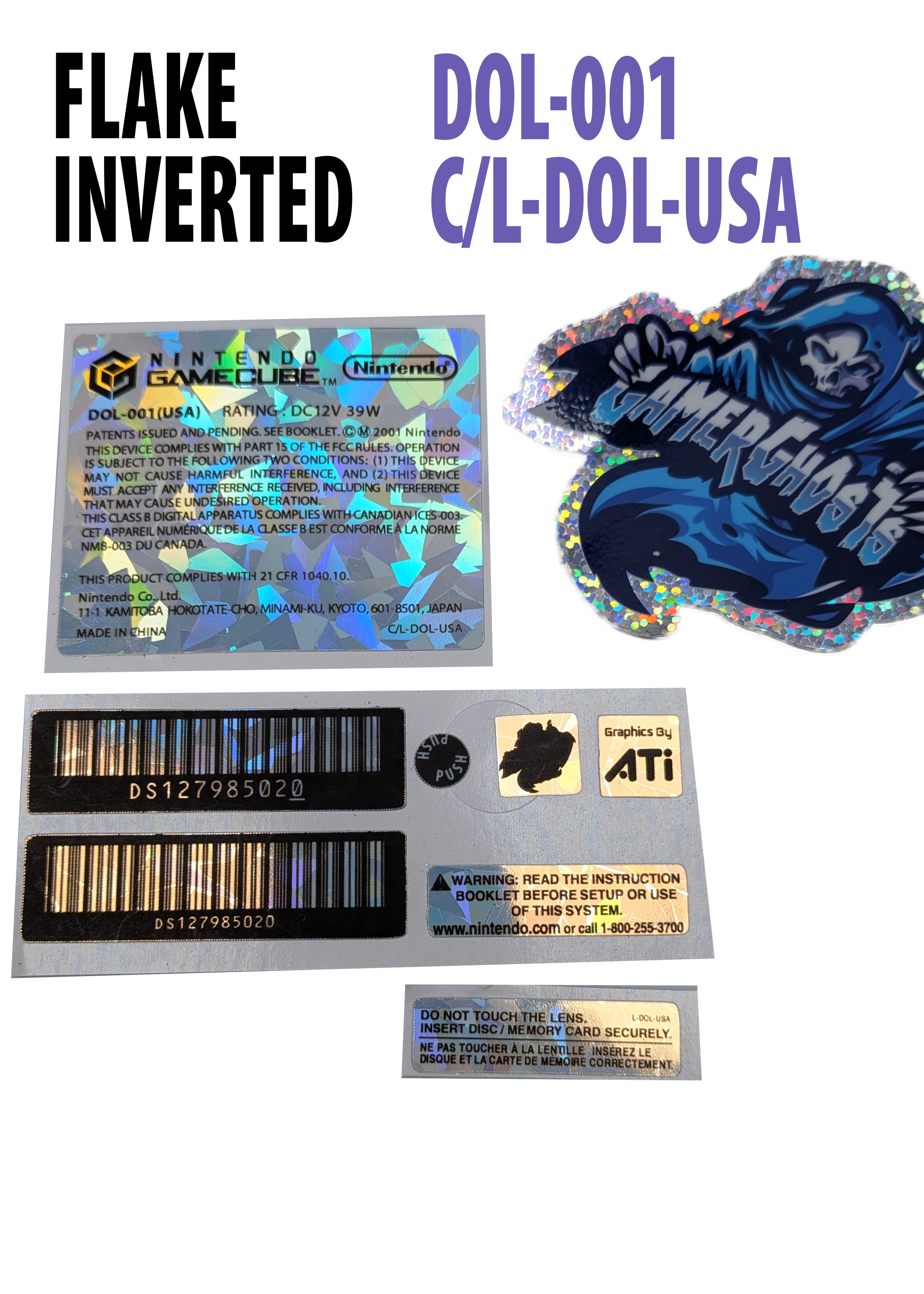 Nintendo GameCube Console Label / Decal / Sticker Set - USA / CAN - NTSC