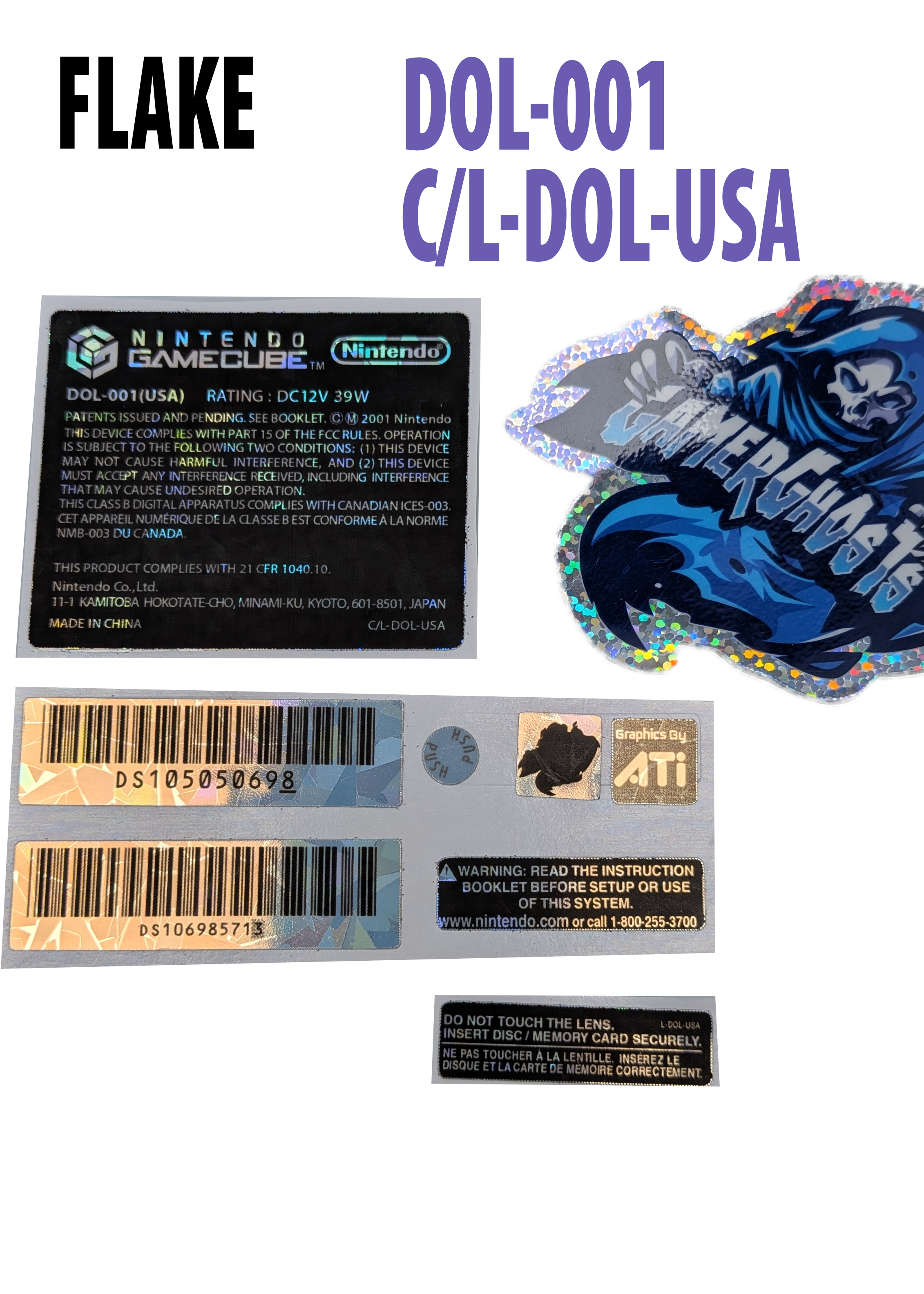 Nintendo GameCube Console Label / Decal / Sticker Set - USA / CAN - NTSC