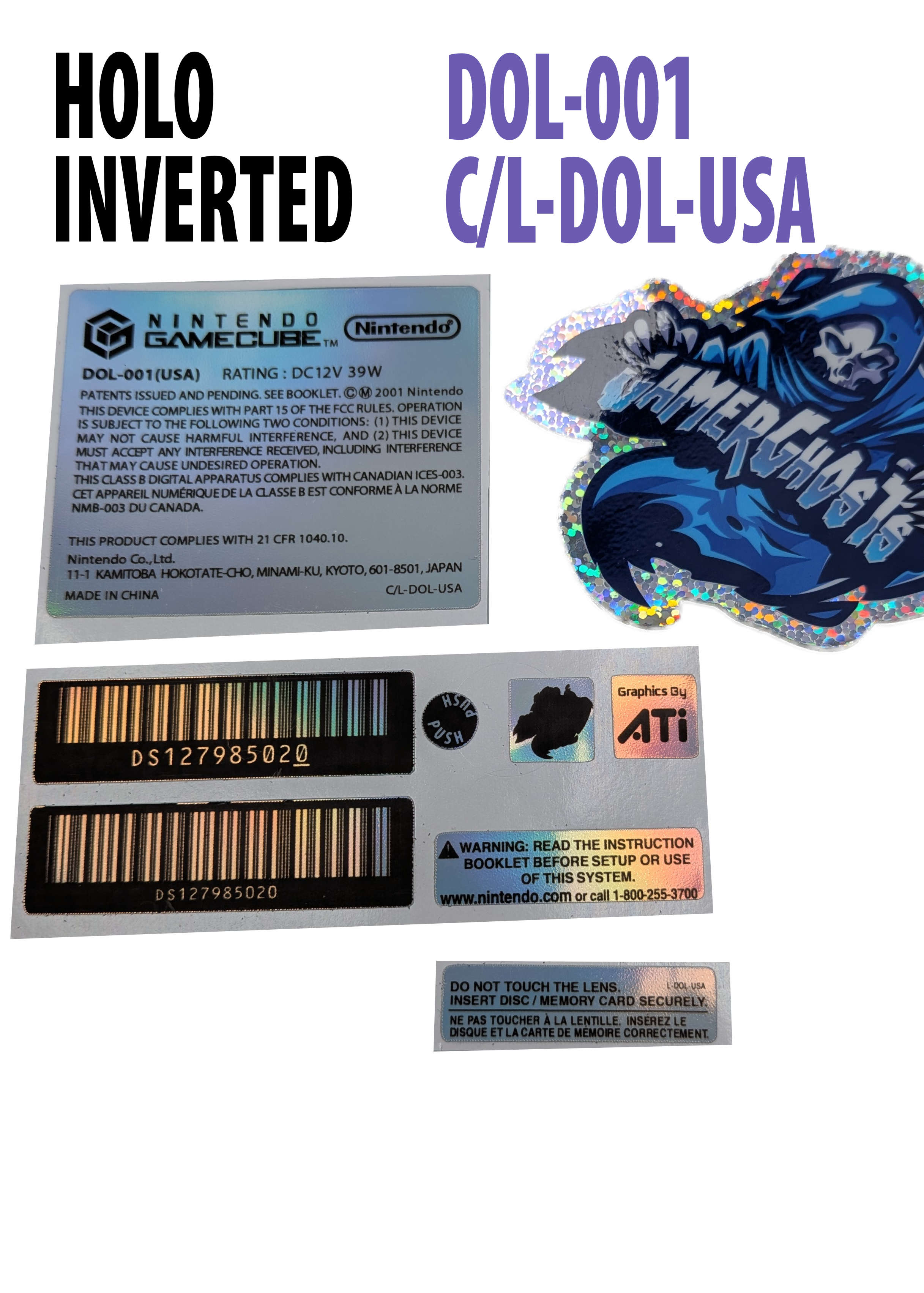 Nintendo GameCube Console Label / Decal / Sticker Set - USA / CAN - NTSC