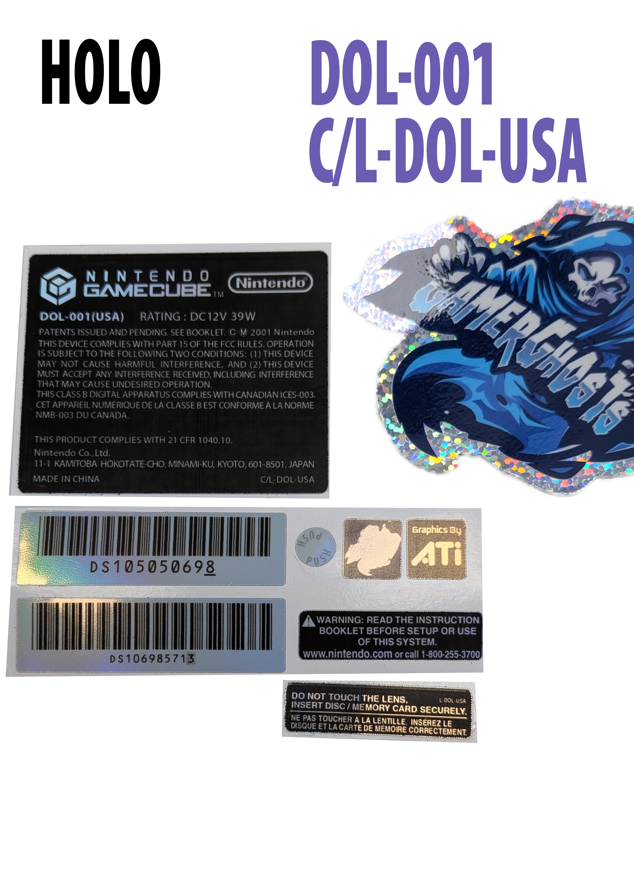 Nintendo GameCube Console Label / Decal / Sticker Set - USA / CAN - NTSC