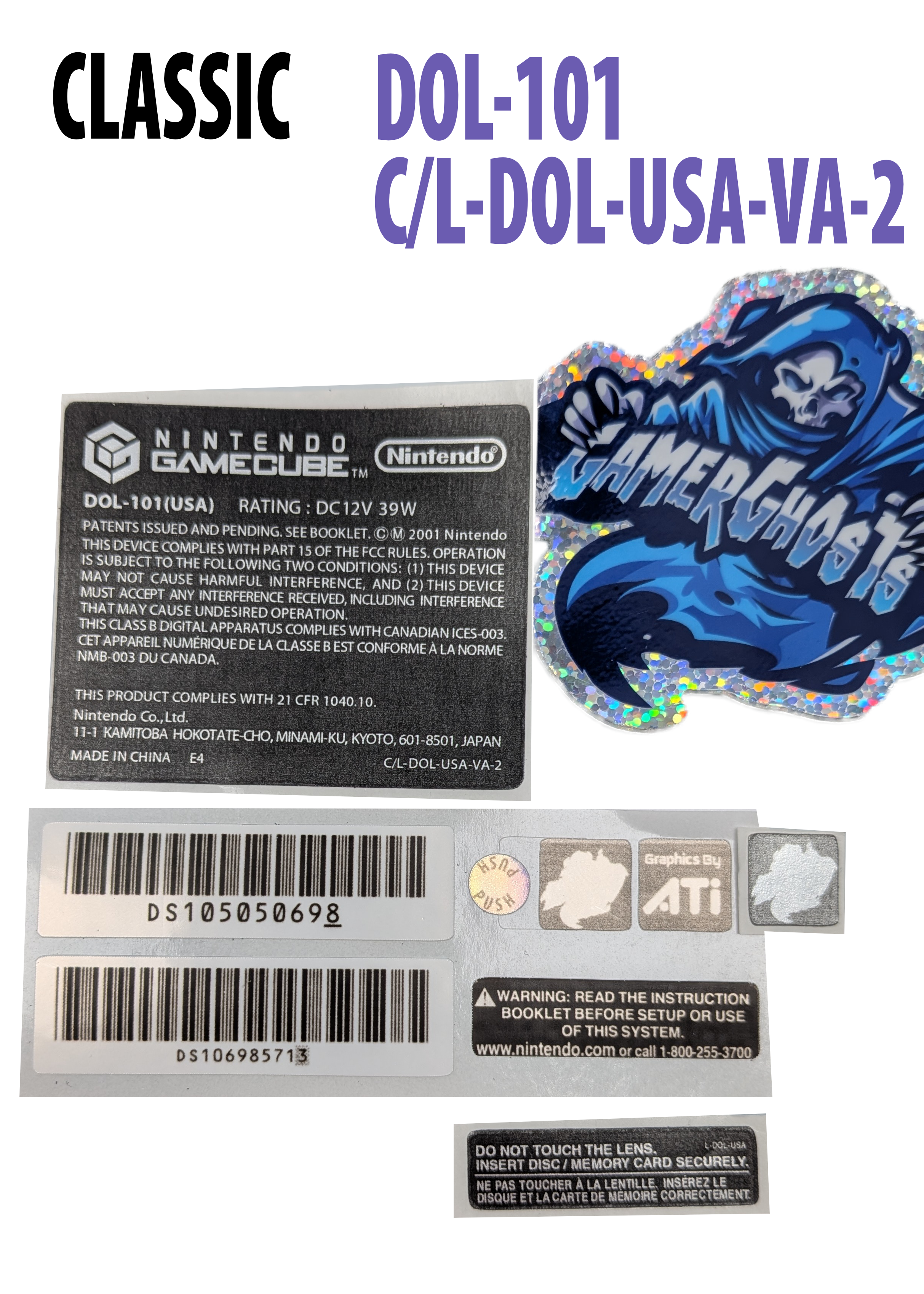 Nintendo GameCube Console Label / Decal / Sticker Set - USA / CAN - NTSC