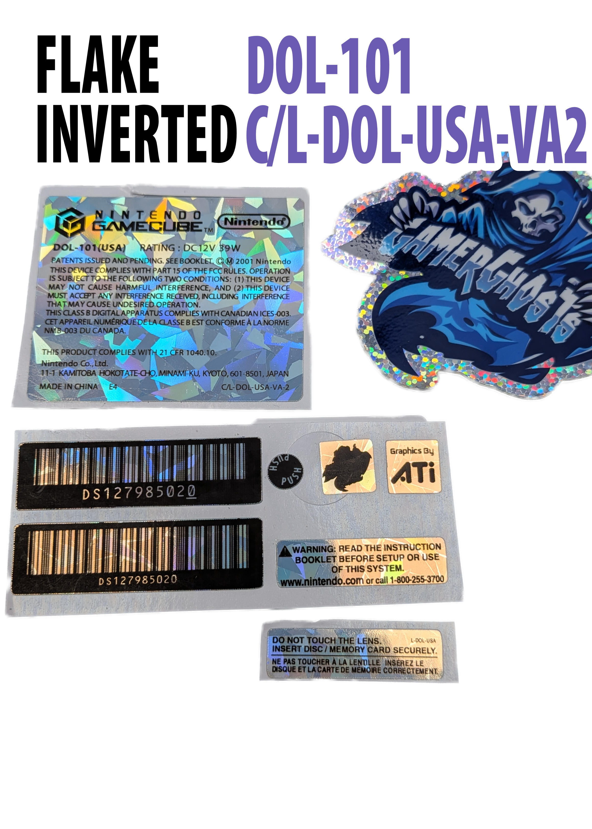 Nintendo GameCube Console Label / Decal / Sticker Set - USA / CAN - NTSC