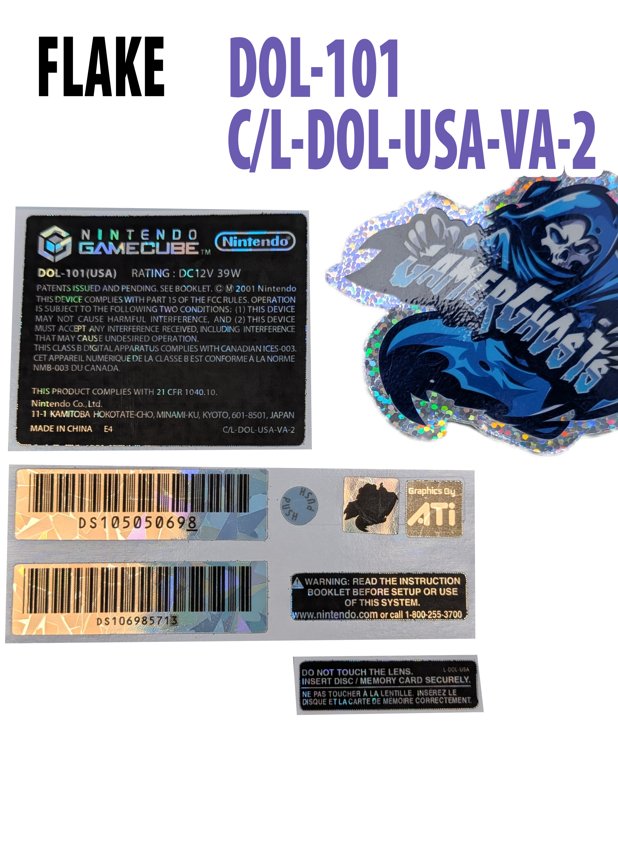 Nintendo GameCube Console Label / Decal / Sticker Set - USA / CAN - NTSC