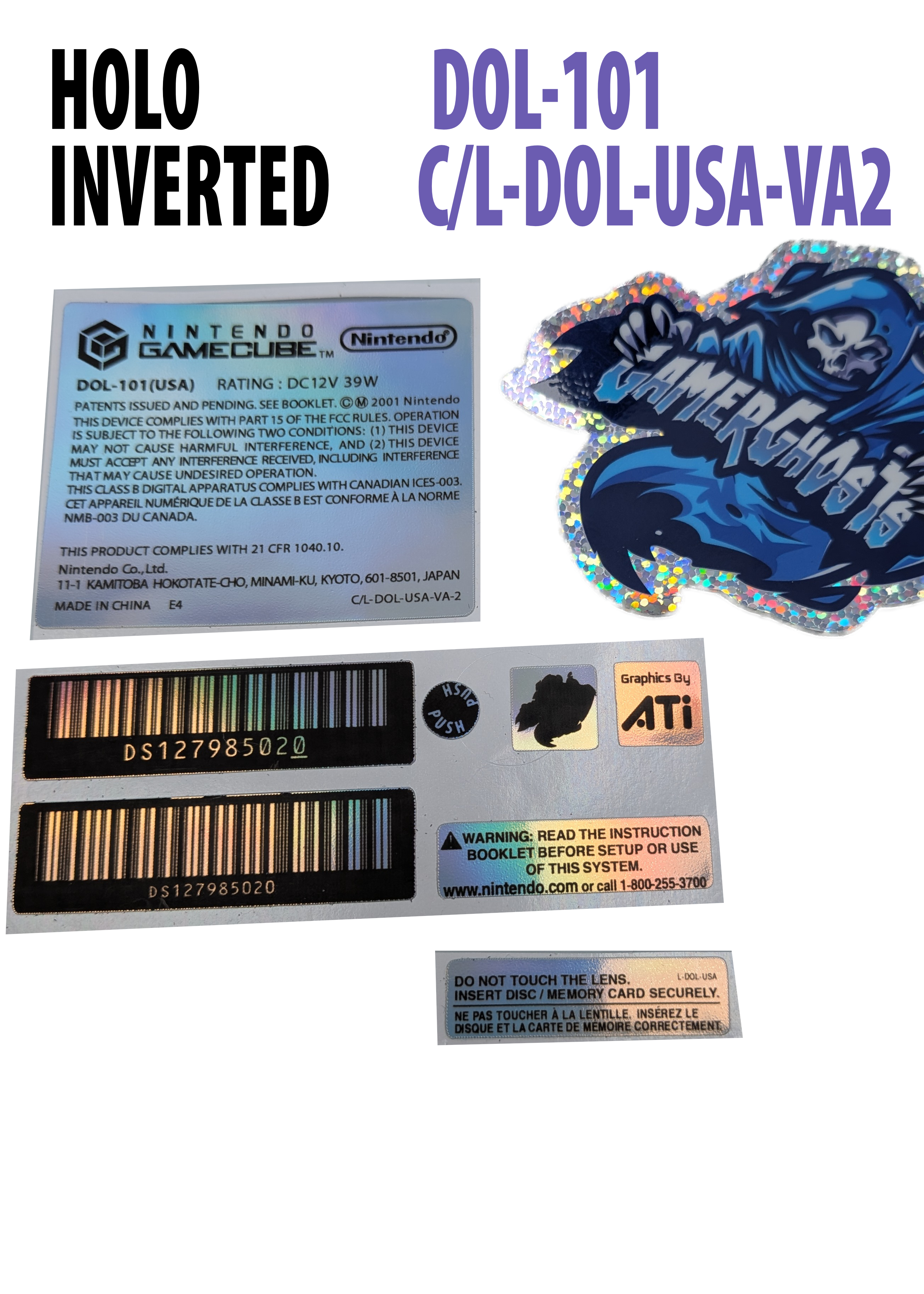 Nintendo GameCube Console Label / Decal / Sticker Set - USA / CAN - NTSC