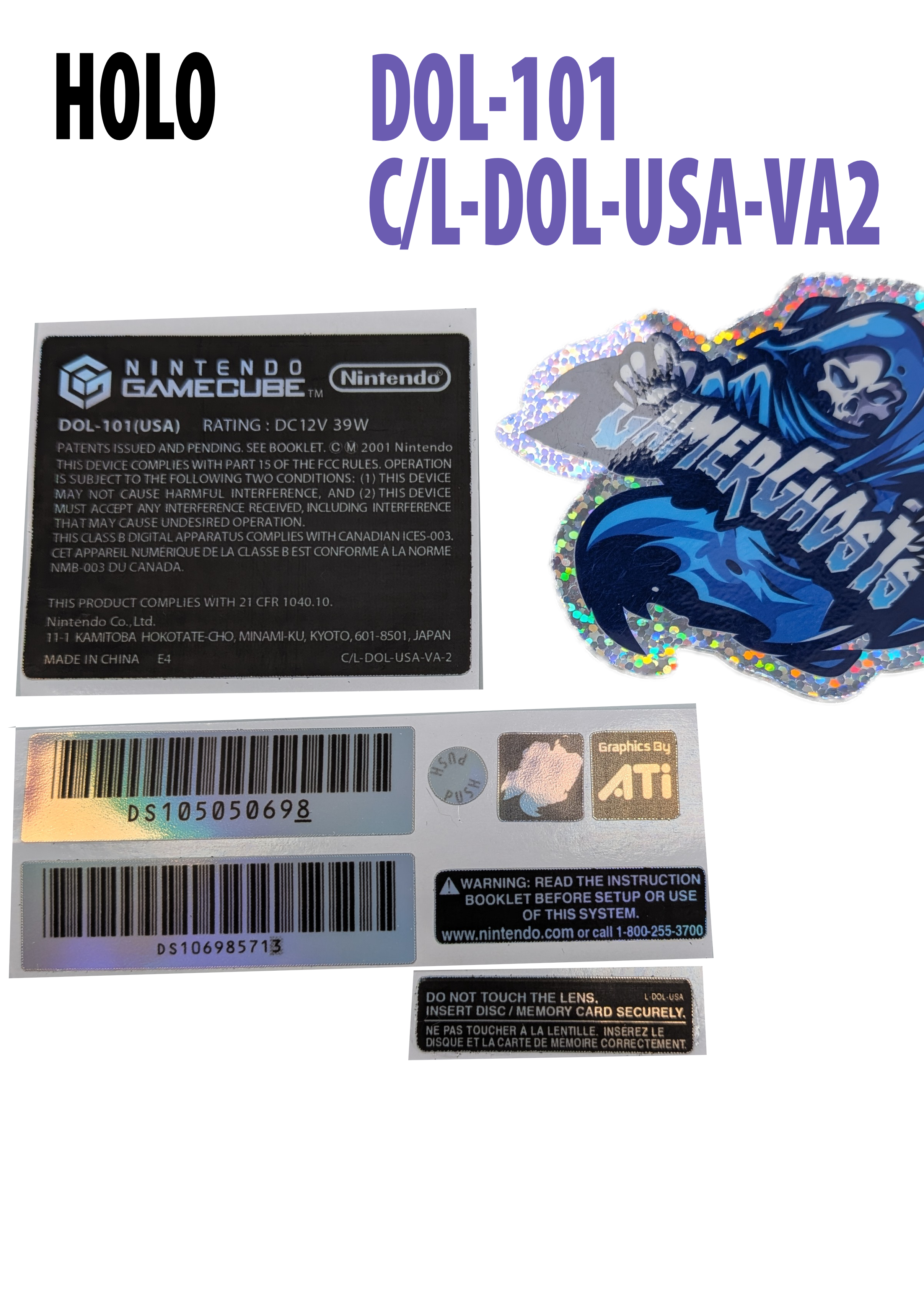 Nintendo GameCube Console Label / Decal / Sticker Set - USA / CAN - NTSC