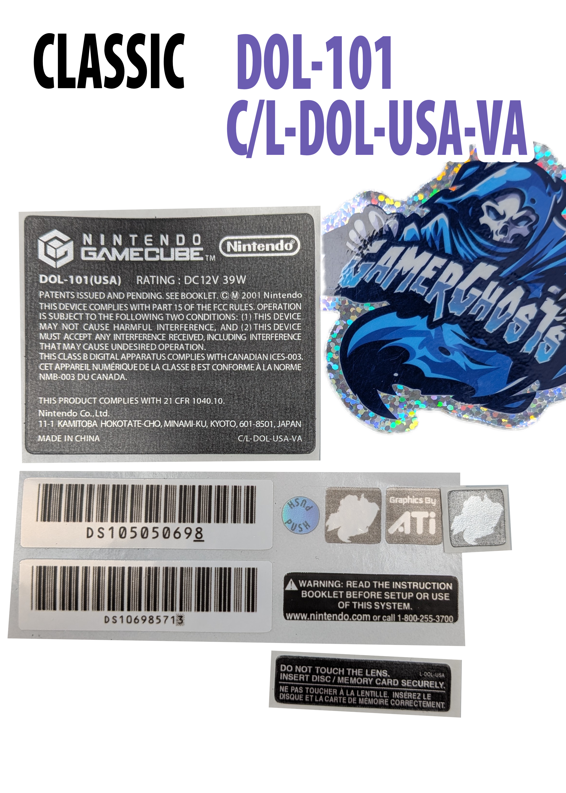 Nintendo GameCube Console Label / Decal / Sticker Set - USA / CAN - NTSC
