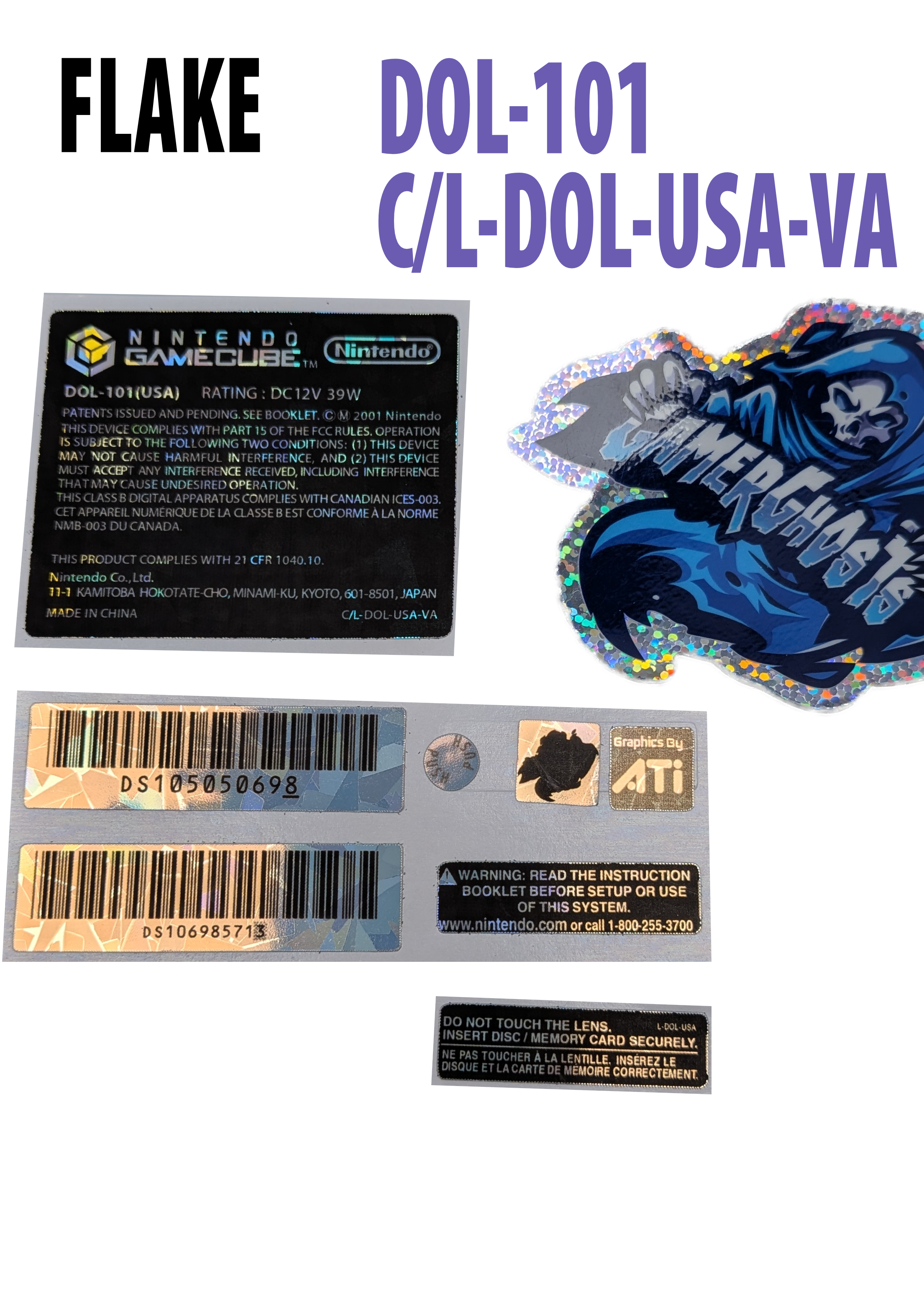 Nintendo GameCube Console Label / Decal / Sticker Set - USA / CAN - NTSC