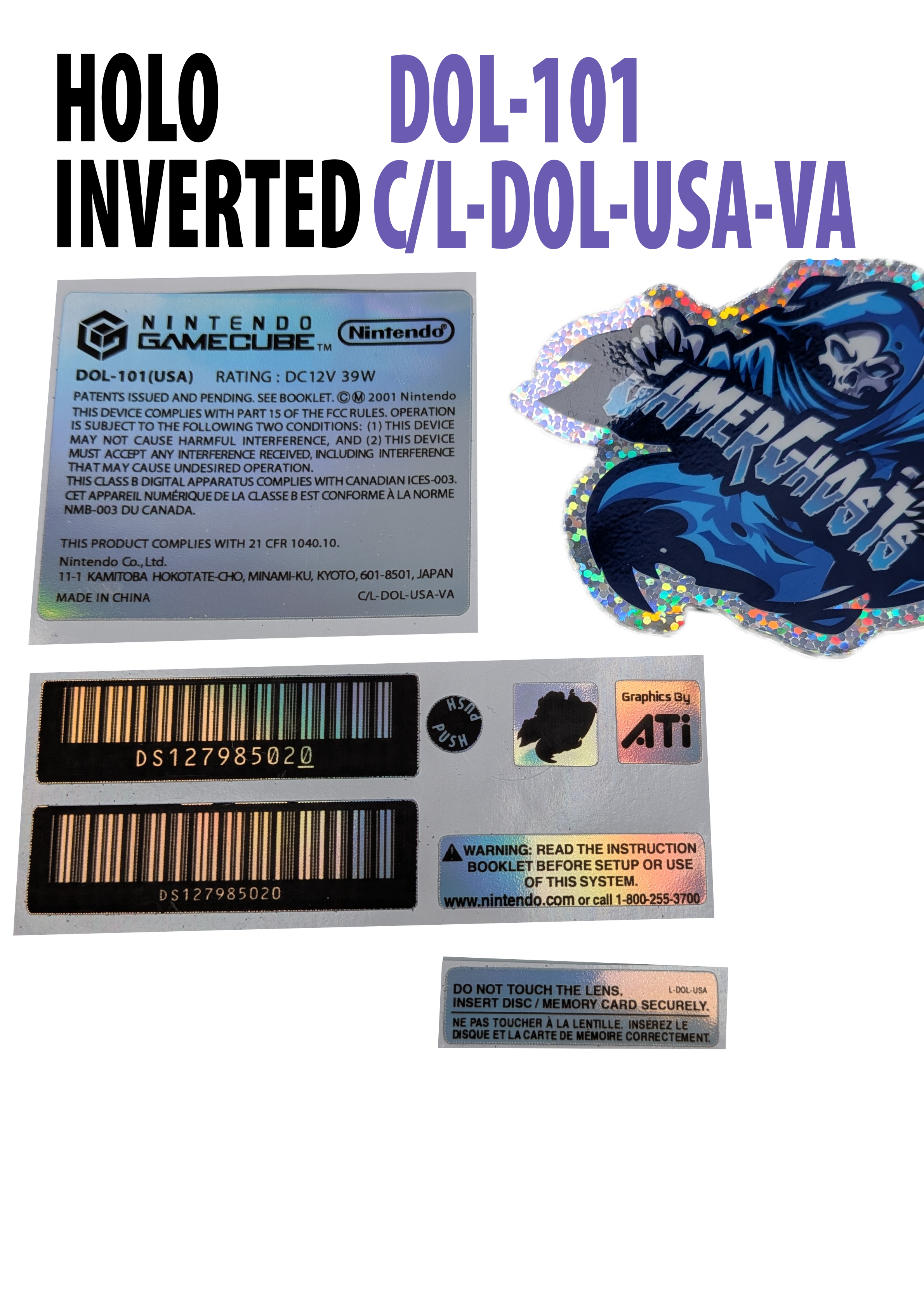 Nintendo GameCube Console Label / Decal / Sticker Set - USA / CAN - NTSC