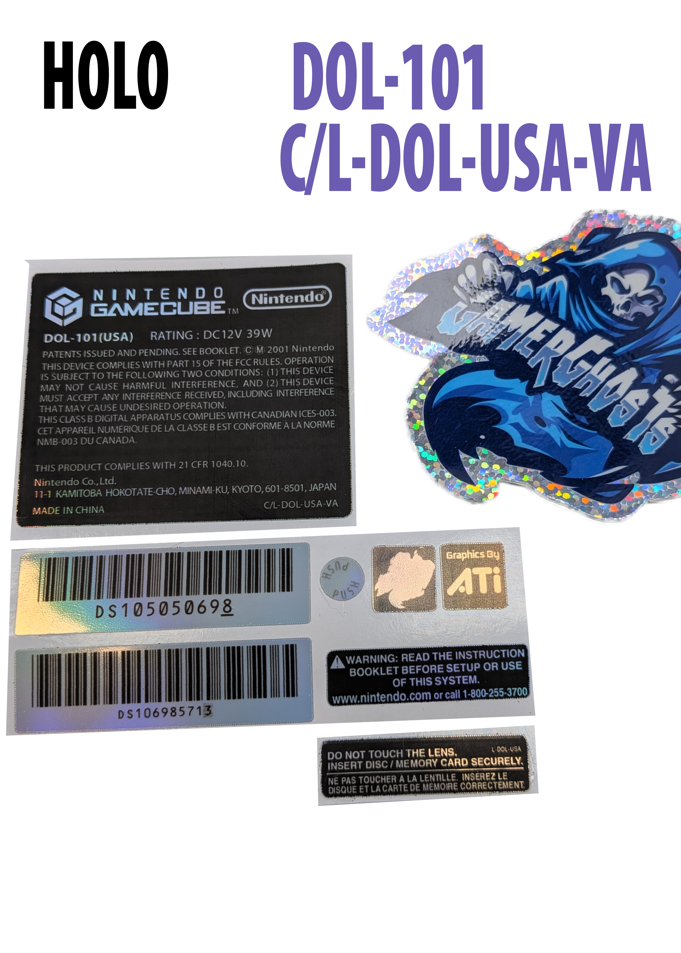 Nintendo GameCube Console Label / Decal / Sticker Set - USA / CAN - NTSC