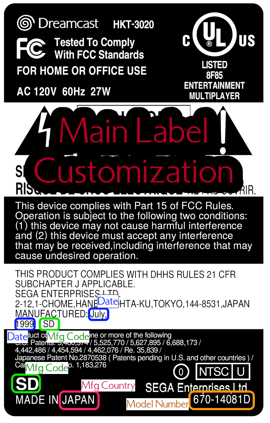 Sega Dreamcast Replacement Labels / Label Set - USA - VA0 VA1 VA2