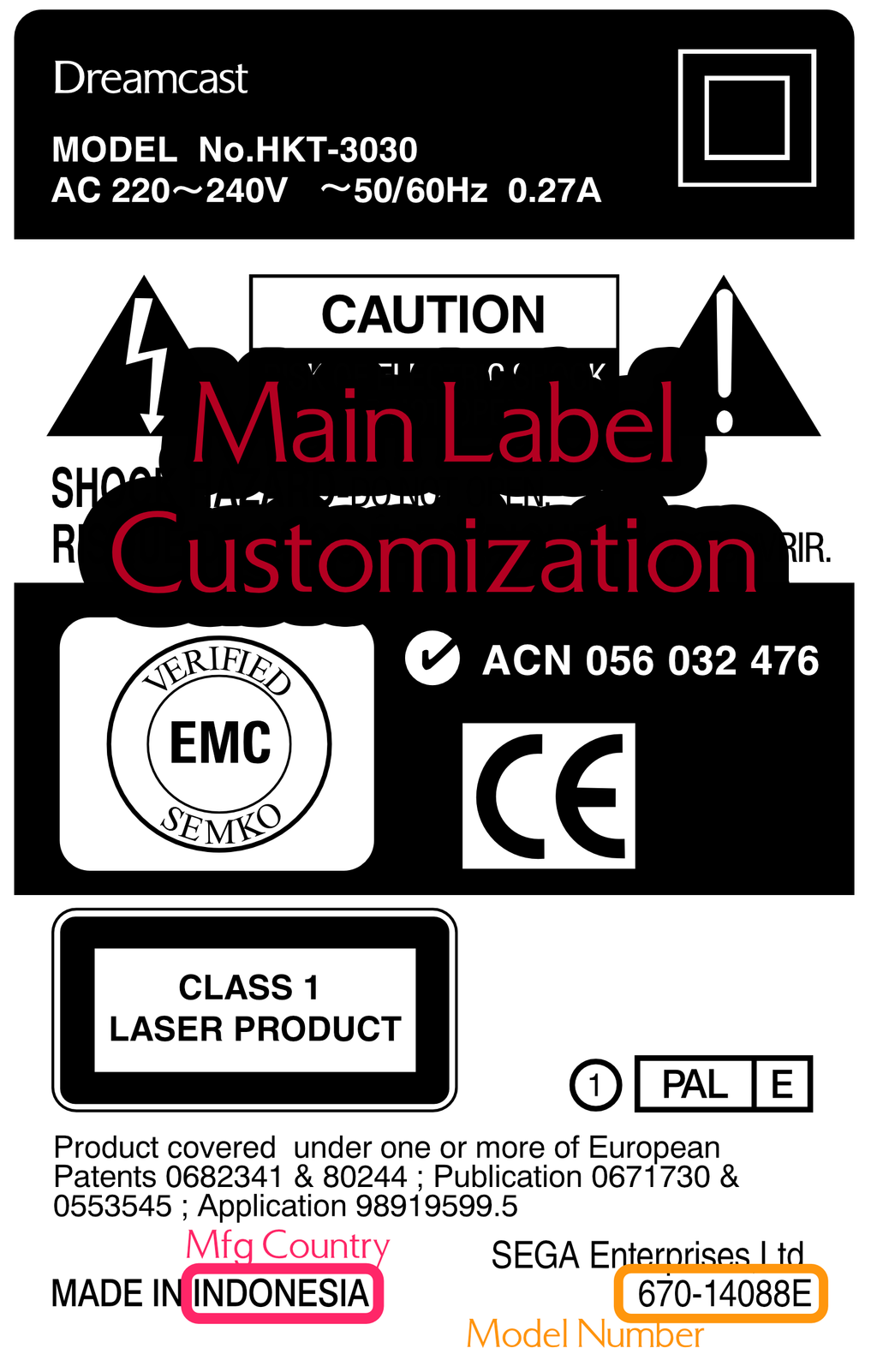 Sega Dreamcast Replacement Labels - Personalization Add-On