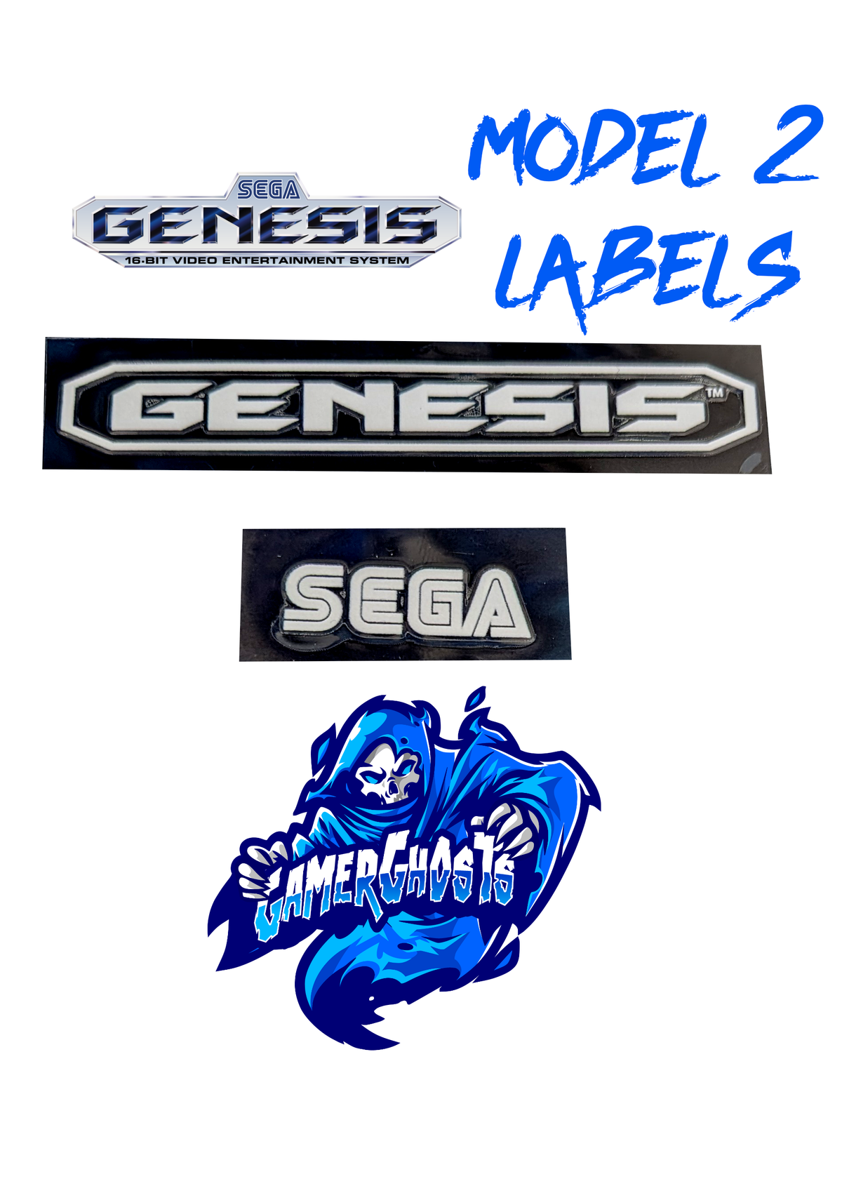 Sega Genesis Model 2 Front Labels / Decals / Stickers - White