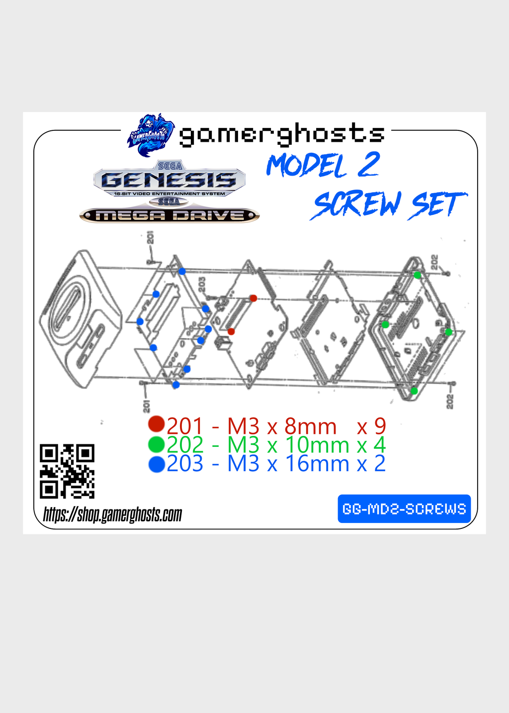 Sega Genesis / Mega Drive Model 2 Screw Kit / Screws Set - New Replacement