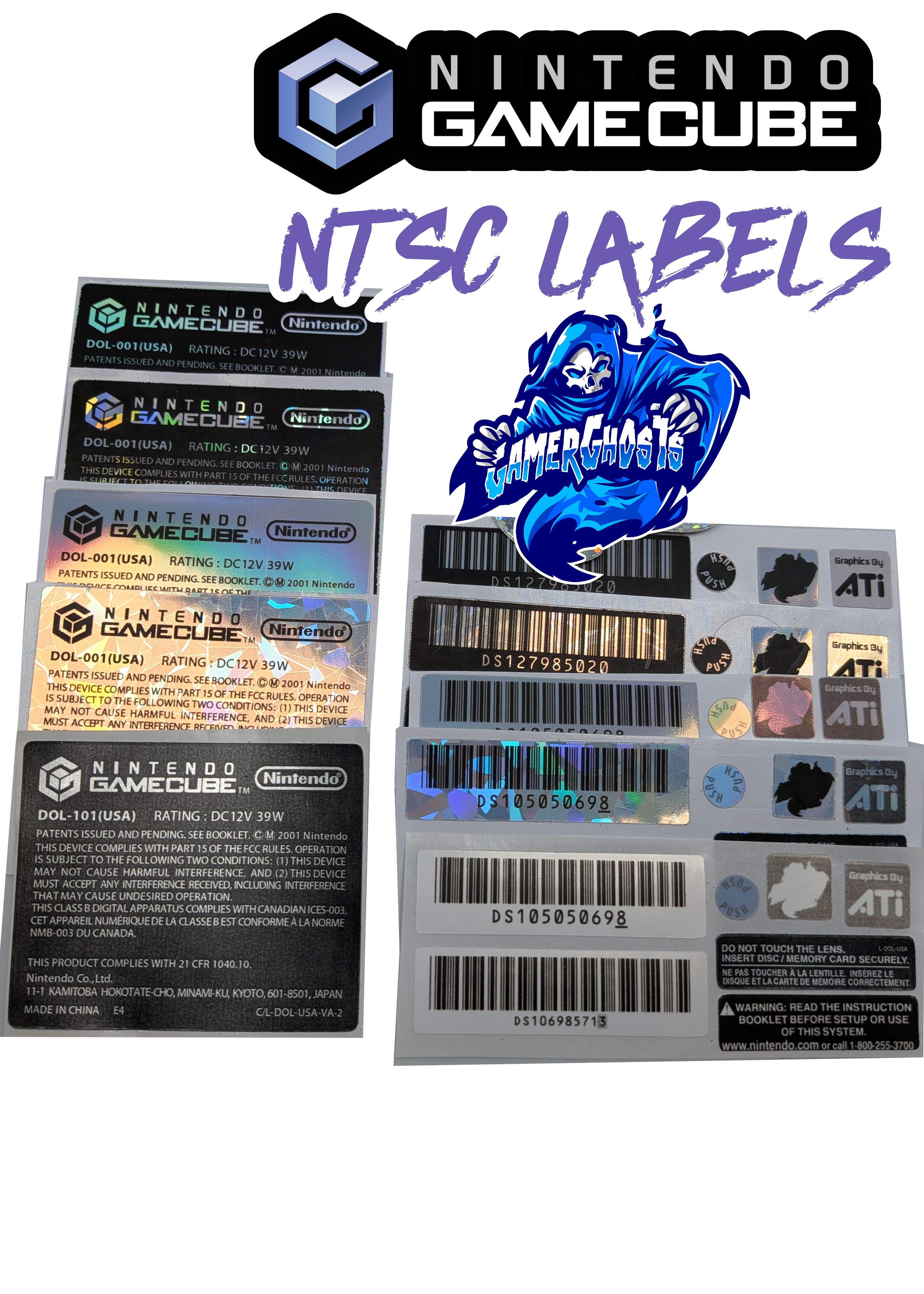 Nintendo GameCube Console Label / Decal / Sticker Set - USA / CAN - NTSC