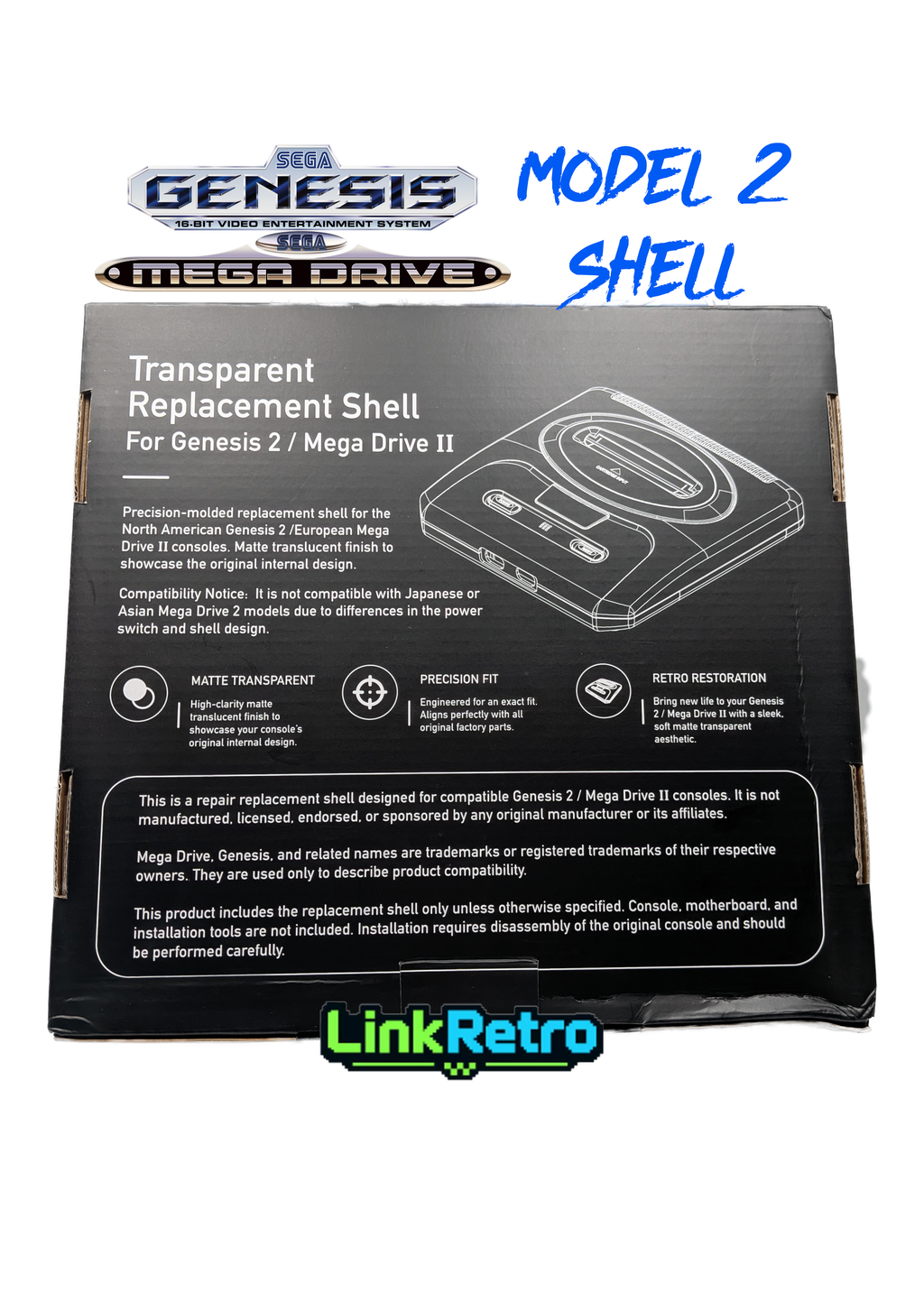 LinkRetro Sega Genesis / Mega Drive 2 Replacement Shell