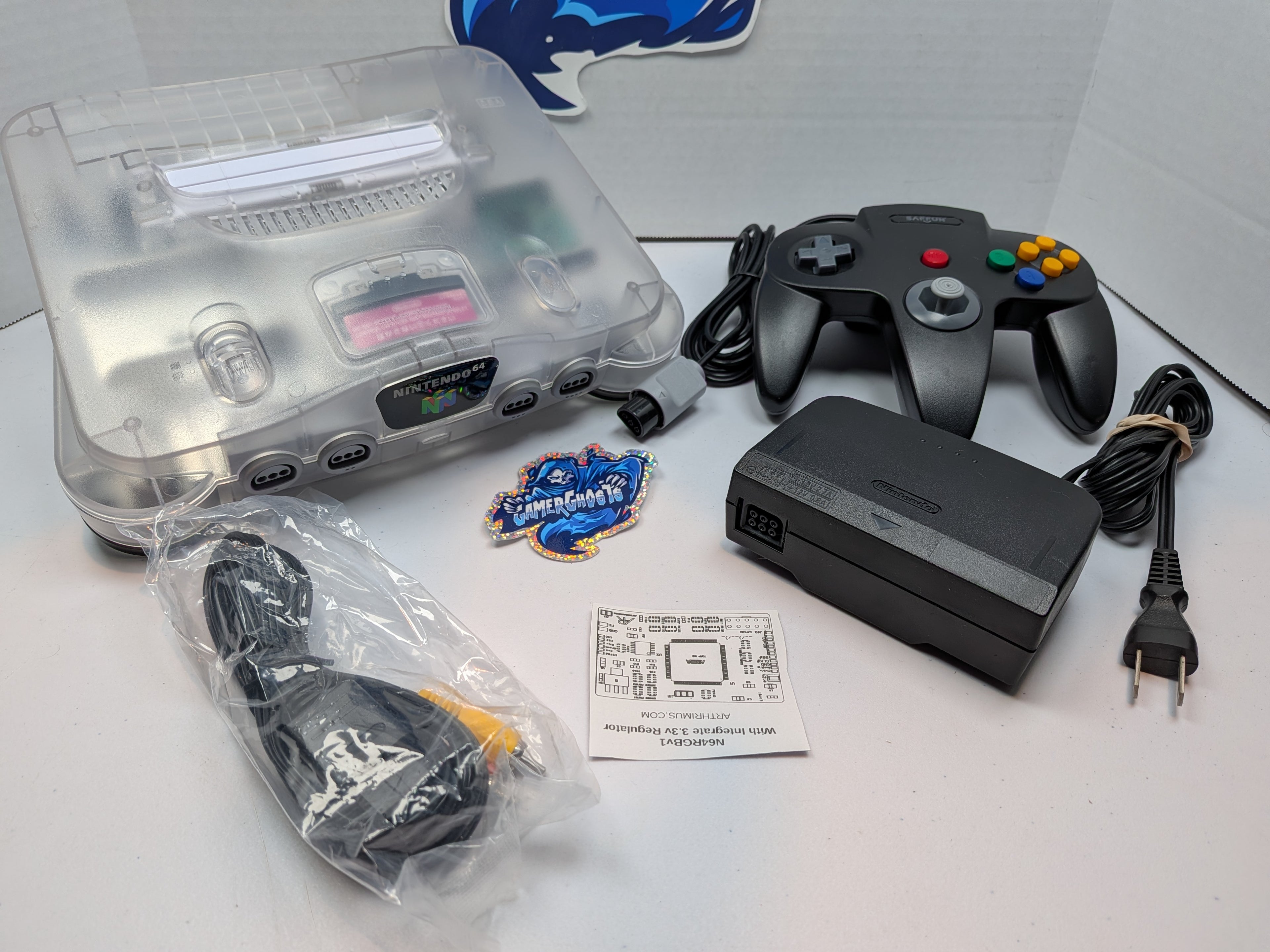 Nintendo 64 N64 Console - Crystal Clear Transparent White + RGB (Deblur/IGR) Mod