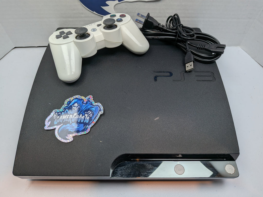 Sony PlayStation 3 PS3 Slim Console - w/White Controller + Power