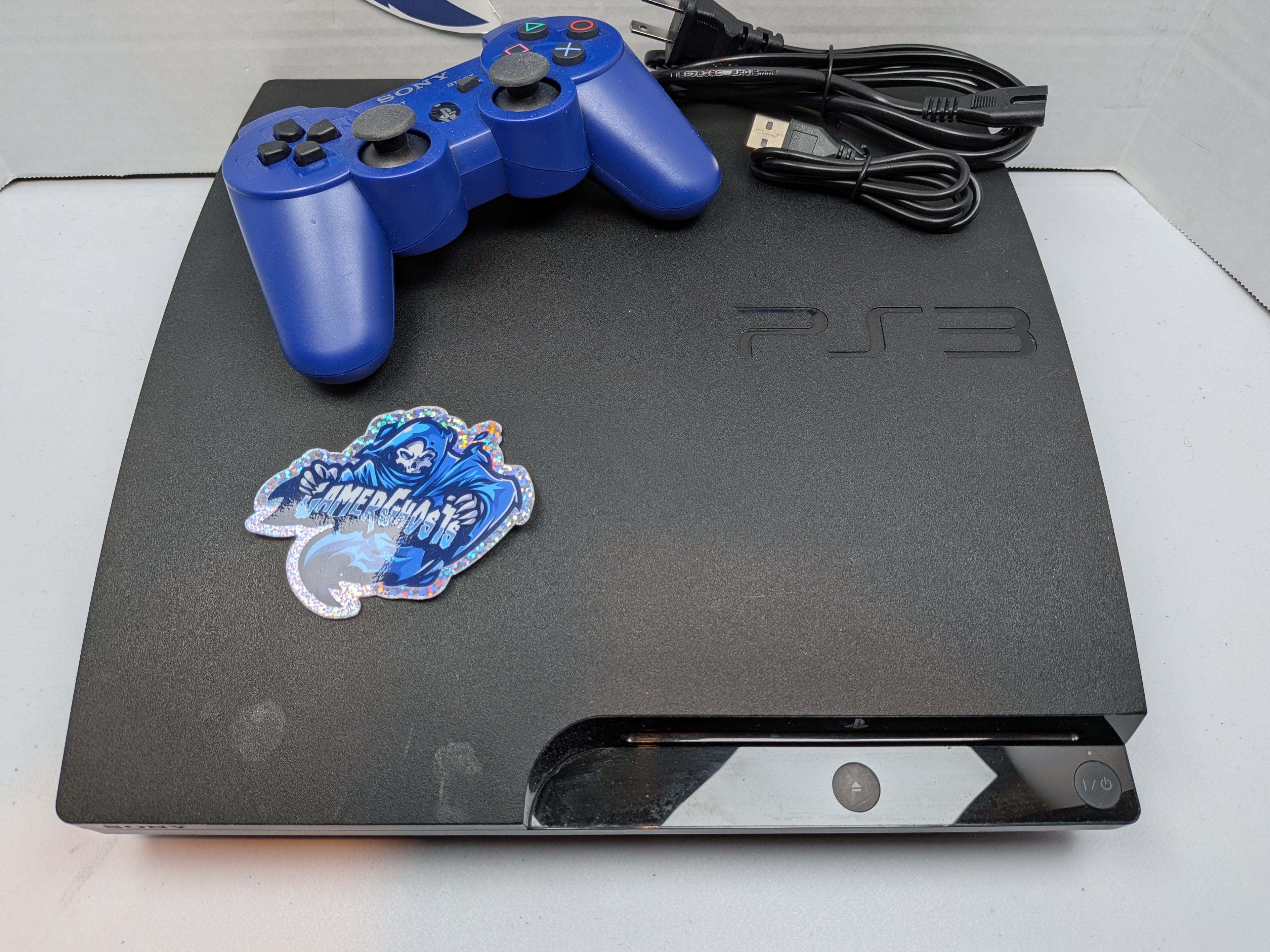 Sony PlayStation 3 PS3 Slim Console - w/Blue Controller + Power