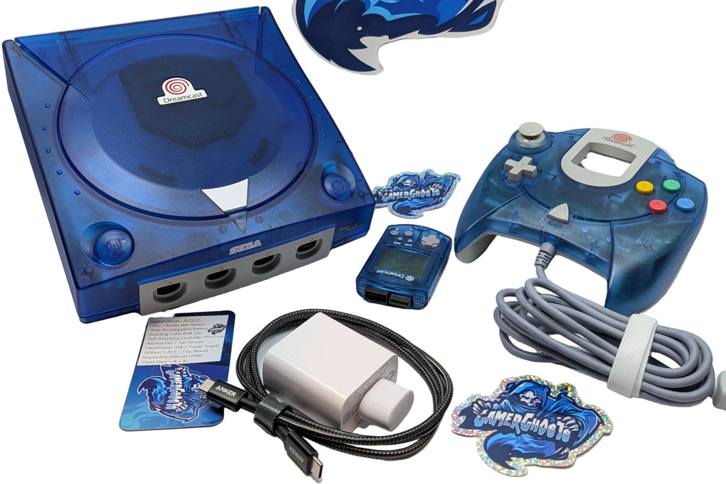 Sega Dreamcast - Transparent Blue - GDEmu 5.20.5 - USB C Power - Rare Controller + VMU